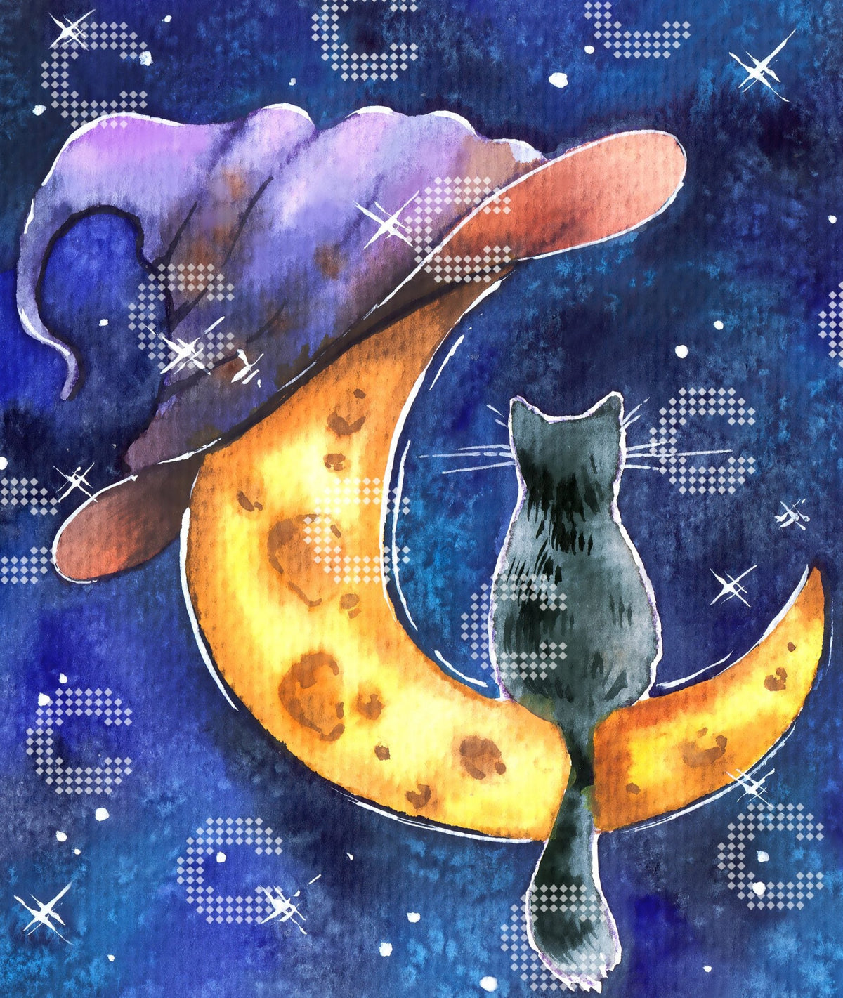 Diamond Painting Katze auf dem Mond mit mystischer Stimmung