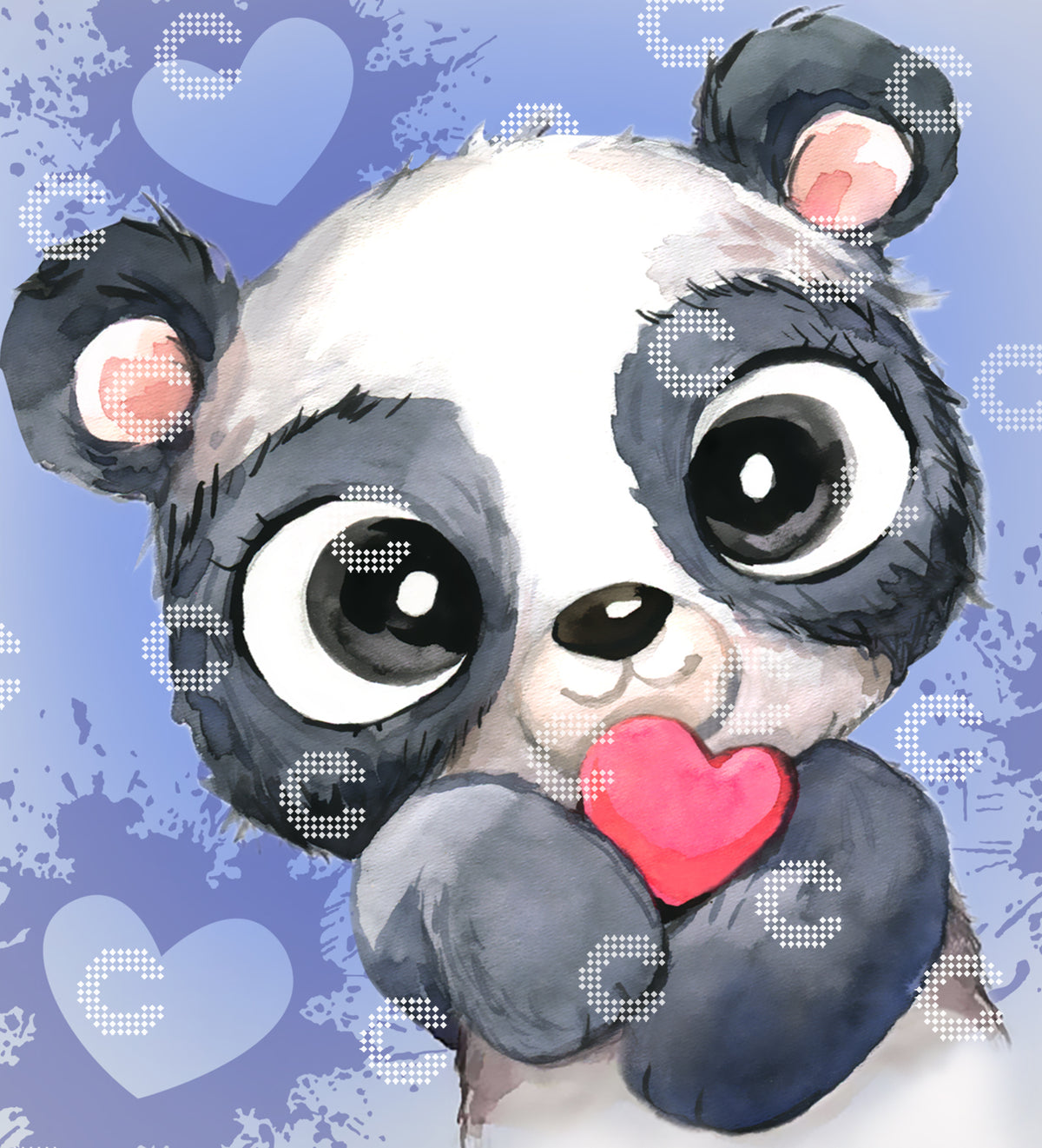 Diamond Painting niedlicher Pandabär mit großem Herz in den Pfoten und liebevollem Blick mit großen Augen