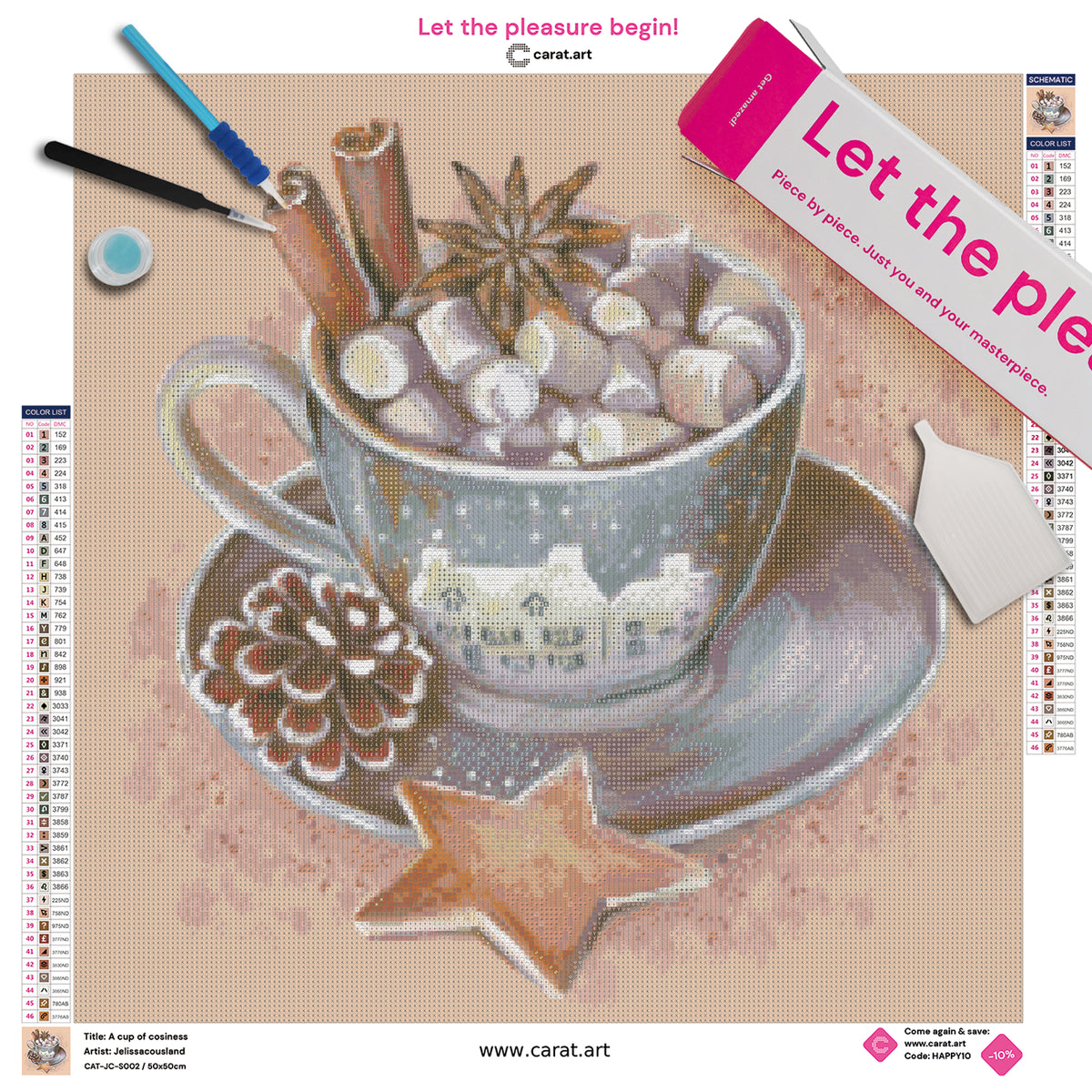 Diamond Painting Bastelset mit winterlichem Tassenmotiv inklusive Leinwand, ciratart.com Karton und hochwertigem Zubehör