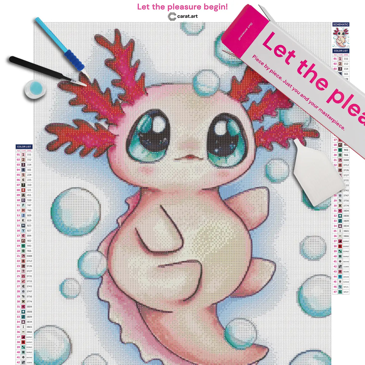 Diamond Painting Set mit Axolotl Motiv auf Premium Leinwand mit hochwertigem Zubehör