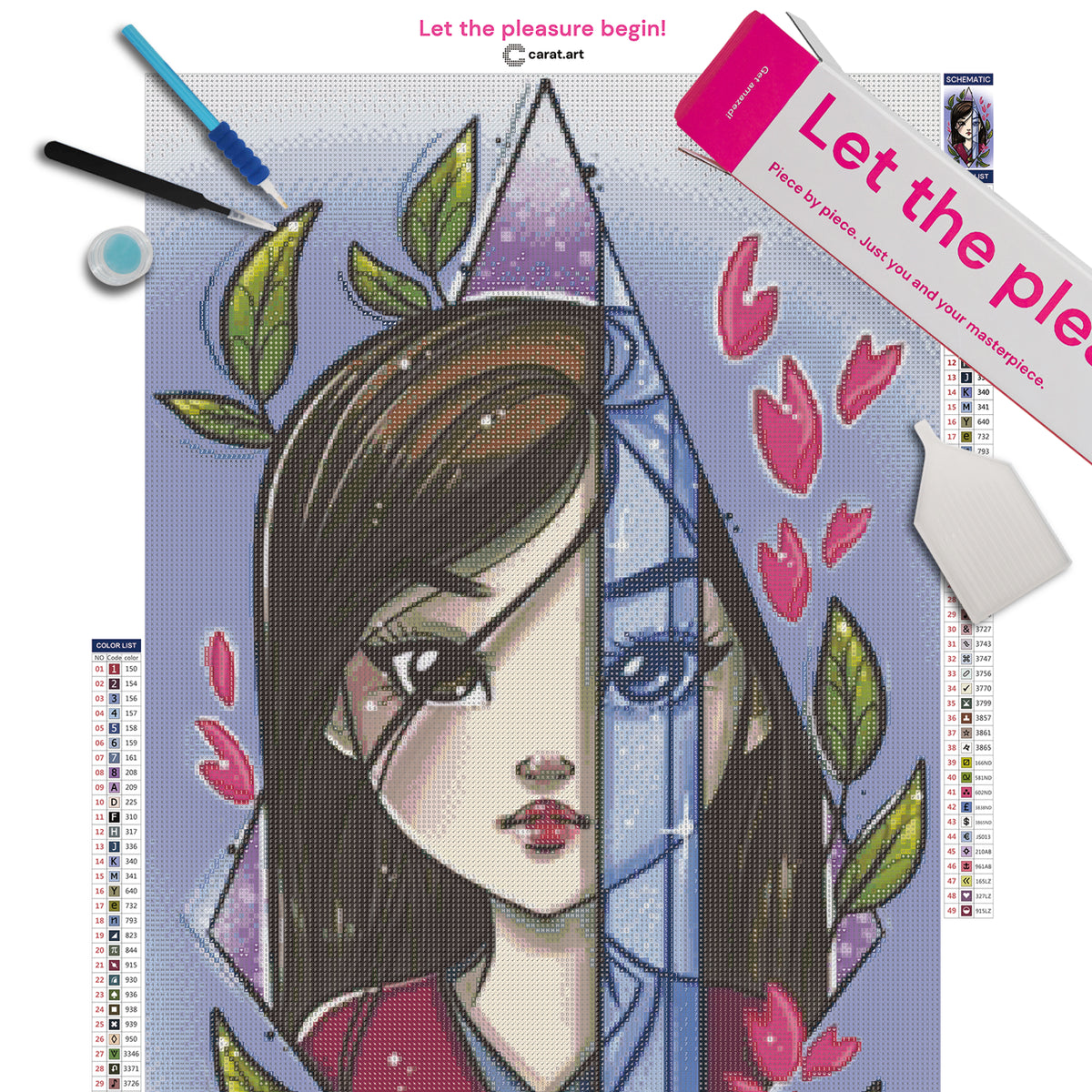 Diamond Painting Set mit Kriegerin und Schwertmotiv inklusive Leinwand, ciratart.com Karton und hochwertigem Zubehör