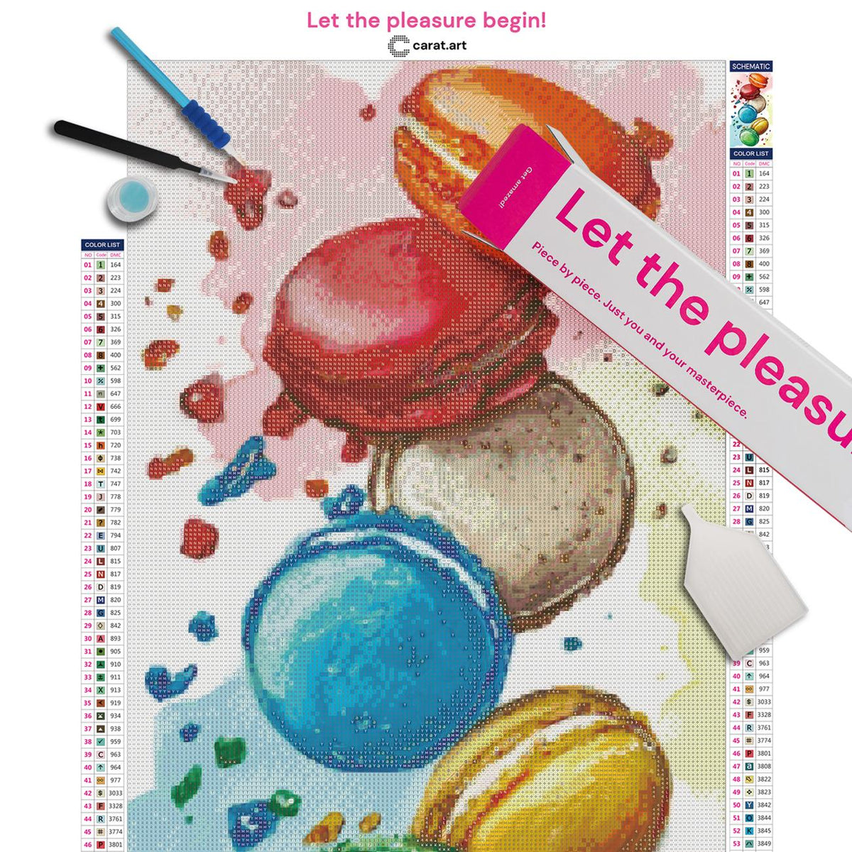 Premium Diamond Painting Set mit bunten Macarons, Leinwand und hochwertigem Zubehör