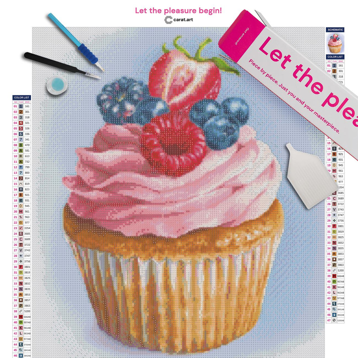 Diamond Painting Bastelset mit Cupcake und Beeren inklusive Leinwand, ciratart.com Karton und hochwertigem Zubehör