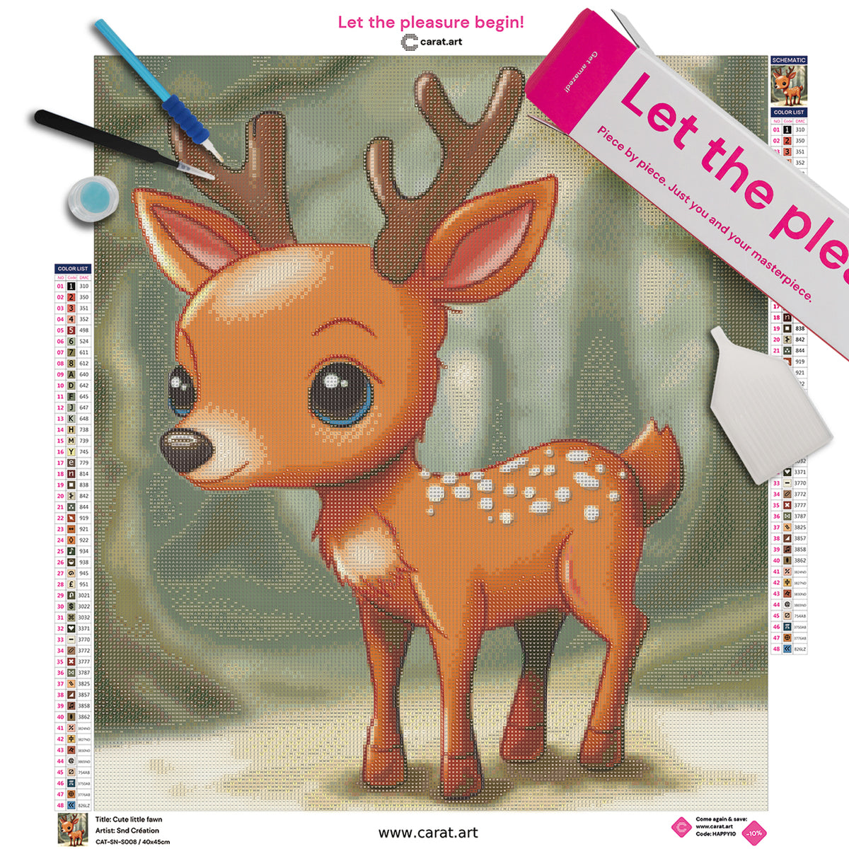 Diamond Painting Set mit kleinem Rehkitz und Naturmotiv inklusive Leinwand, ciratart.com Karton und Zubehör