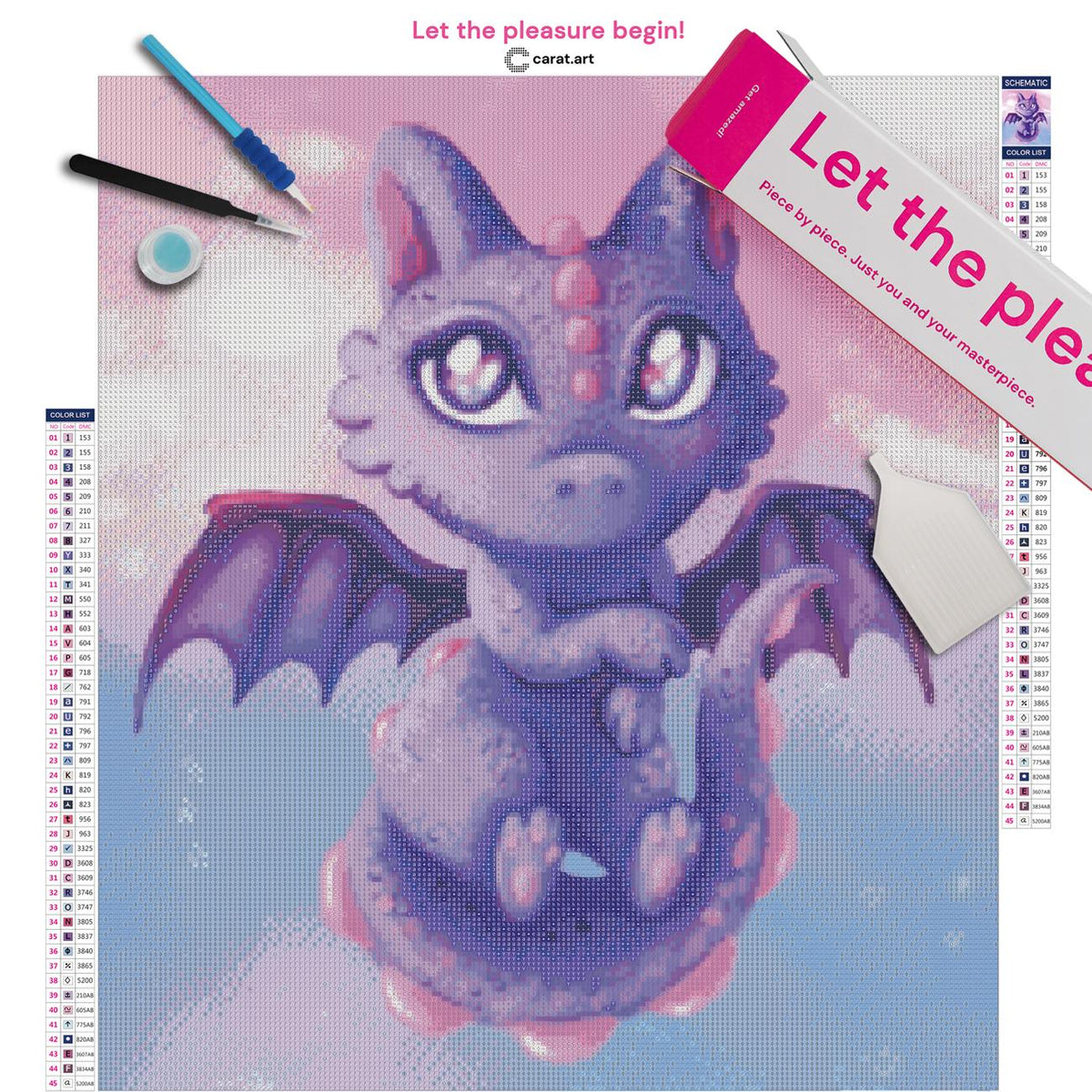 Diamond Painting Bastelset mit lila Drachen Motiv inklusive Leinwand, ciratart.com Karton und hochwertigem Zubehör