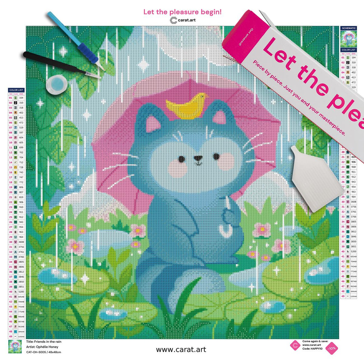 Diamond Painting Set mit Waschbär und Regenmotiv inklusive Leinwand, ciratart.com Karton und hochwertigem Zubehör