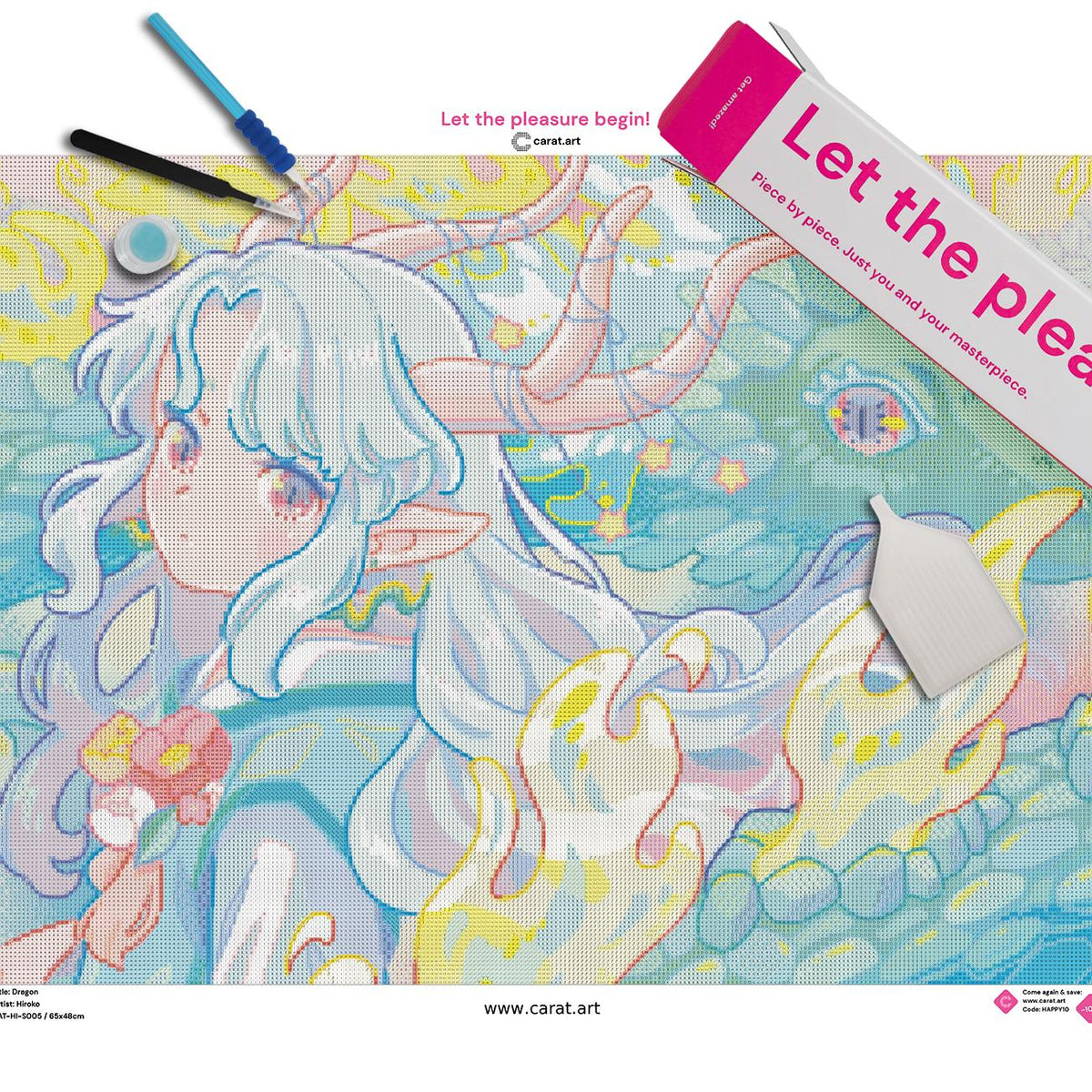 Diamond Painting Set von Hiroko mit Drachen Fantasy Motiv inklusive Leinwand, ciratart.com Karton und hochwertigem Zubehör