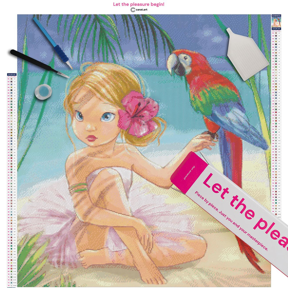 Diamond Painting Set mit Ballerina Mädchen und Strandmotiv inklusive Leinwand, ciratart.com Karton und hochwertigem Zubehör