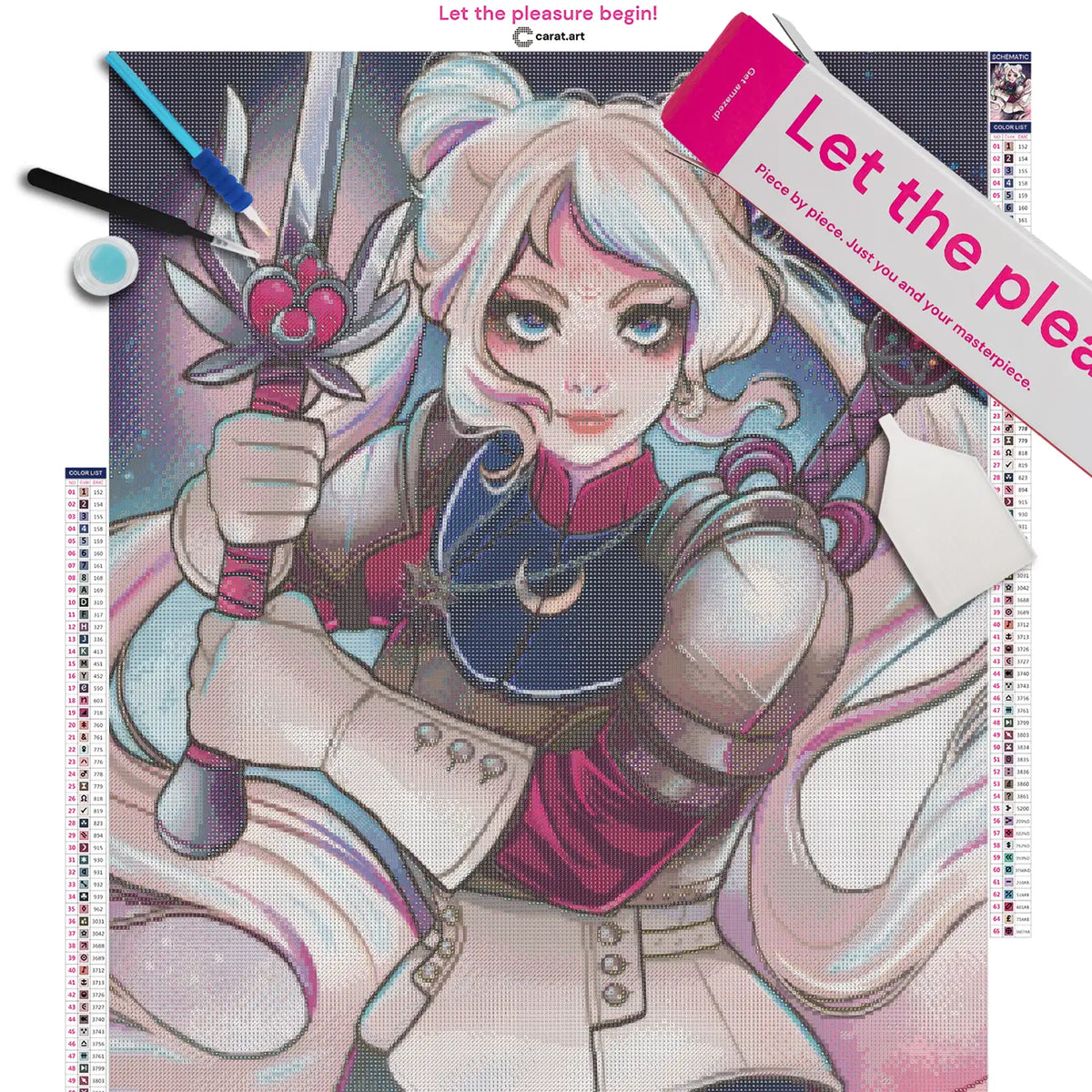 Diamond Painting Set mit Anime Mondkriegerin und Schwert Motiv auf Leinwand, mit ciratart.com Karton und hochwertigem Zubehör
