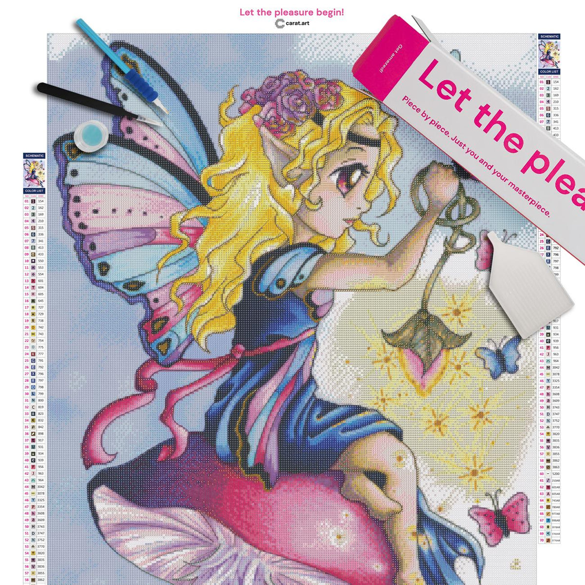 Diamond Painting Set mit Schmetterlingsfee, magischem Pilz und bunten Schmetterlingen inklusive Leinwand, ciratart.com Karton und hochwertigem Zubehör