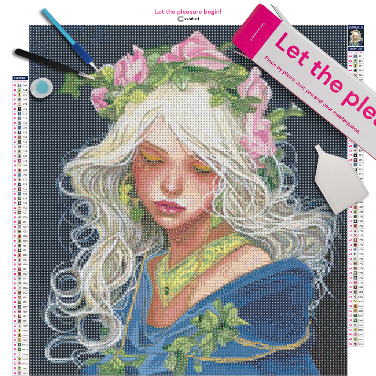 Premium Diamond Painting Set mit Königin, Rosenkrone und Efeublättern auf Leinwand mit ciratart.com Karton und hochwertigem Zubehör