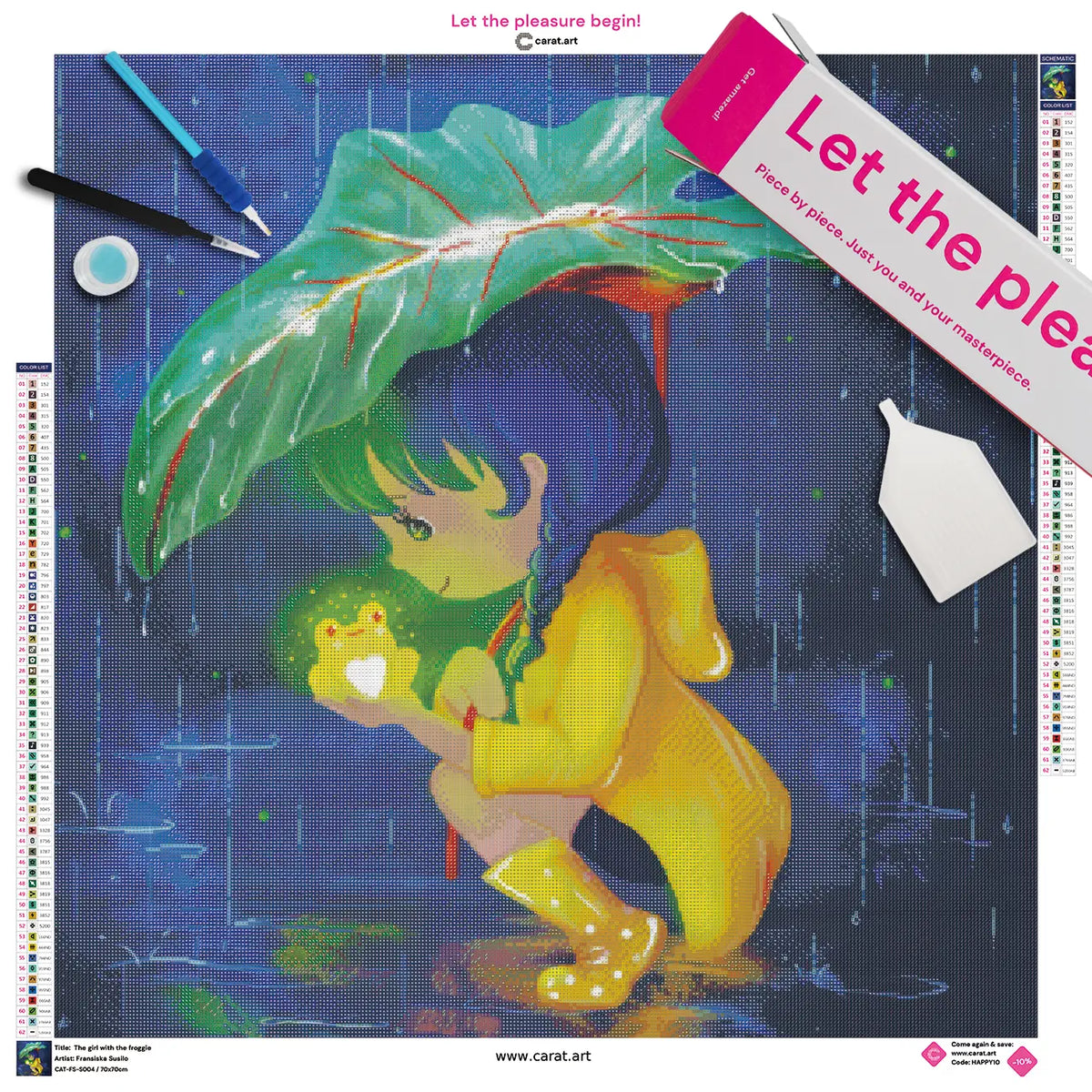 Diamond Painting Set mit Mädchen und Frosch Motiv auf Leinwand, mit ciratart.com Karton und hochwertigem Zubehör