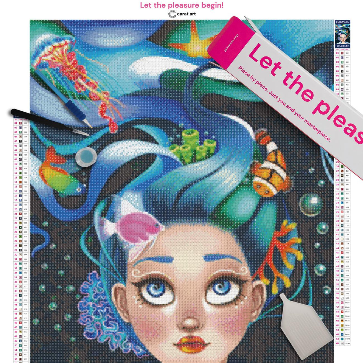 Diamond Painting Set mit Unterwasserschönheit, Fischen, Korallen, Seesternen und Quallen inklusive Leinwand, ciratart.com Karton und hochwertigem Zubehör