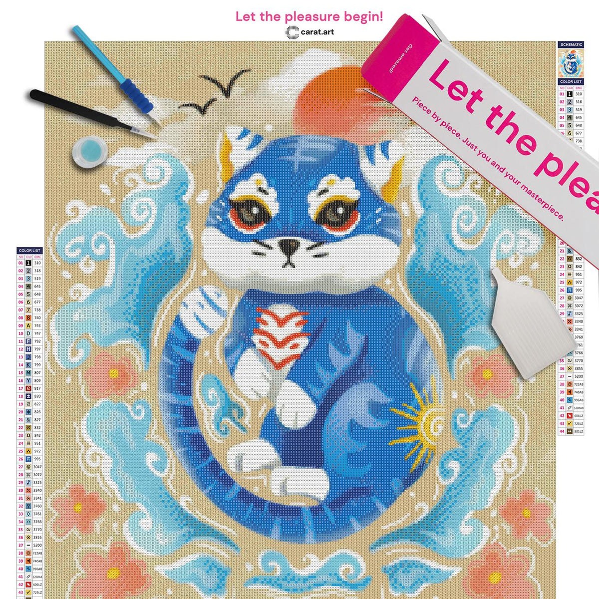 Diamond Painting Komplettset mit blauem Tiger Motiv inklusive Leinwand, ciratart.com Karton und hochwertigem Zubehör