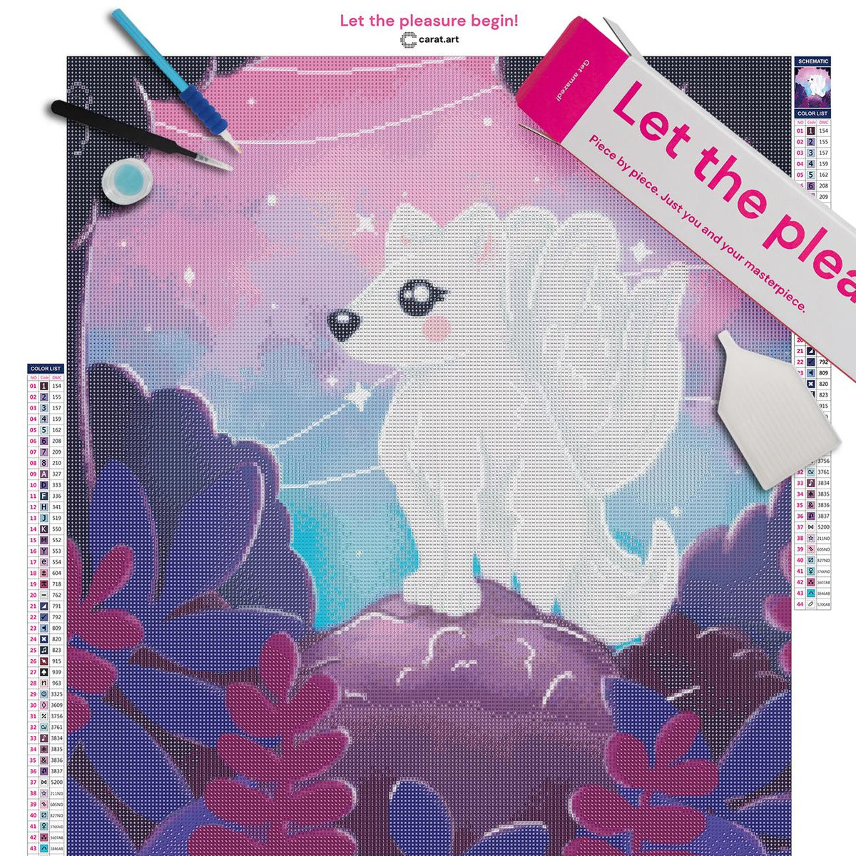 Diamond Painting Set mit weißem Fuchs und Flügeln inklusive Leinwand, ciratart.com Karton und hochwertigem Zubehör