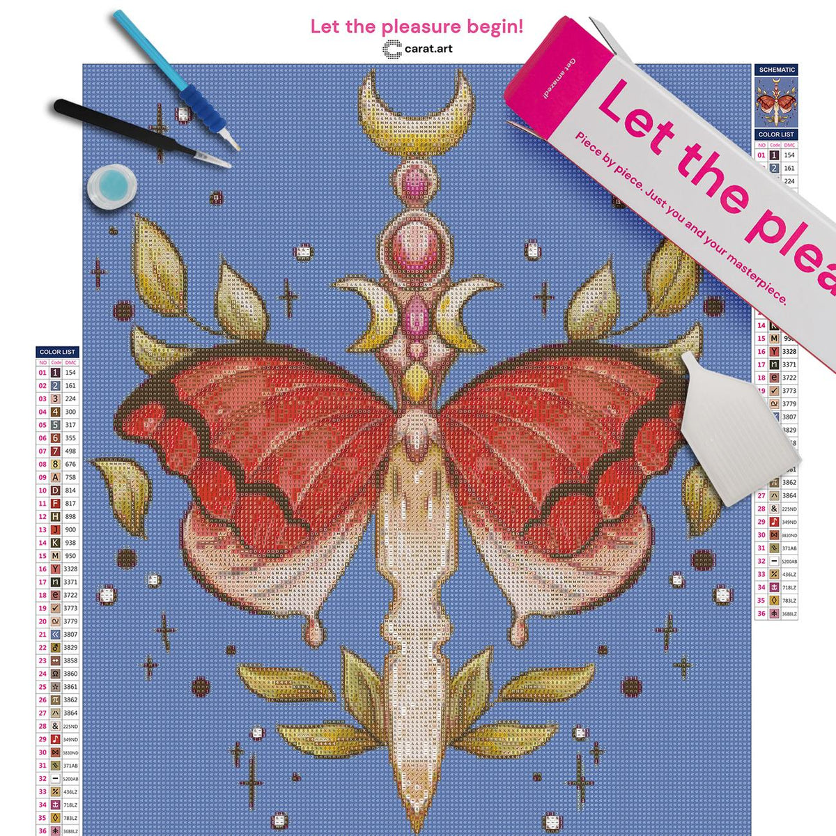 Diamond Painting Set mit geflügeltem Dolch und Fantasy Symbolen inklusive Leinwand, ciratart.com Karton und hochwertigem Zubehör