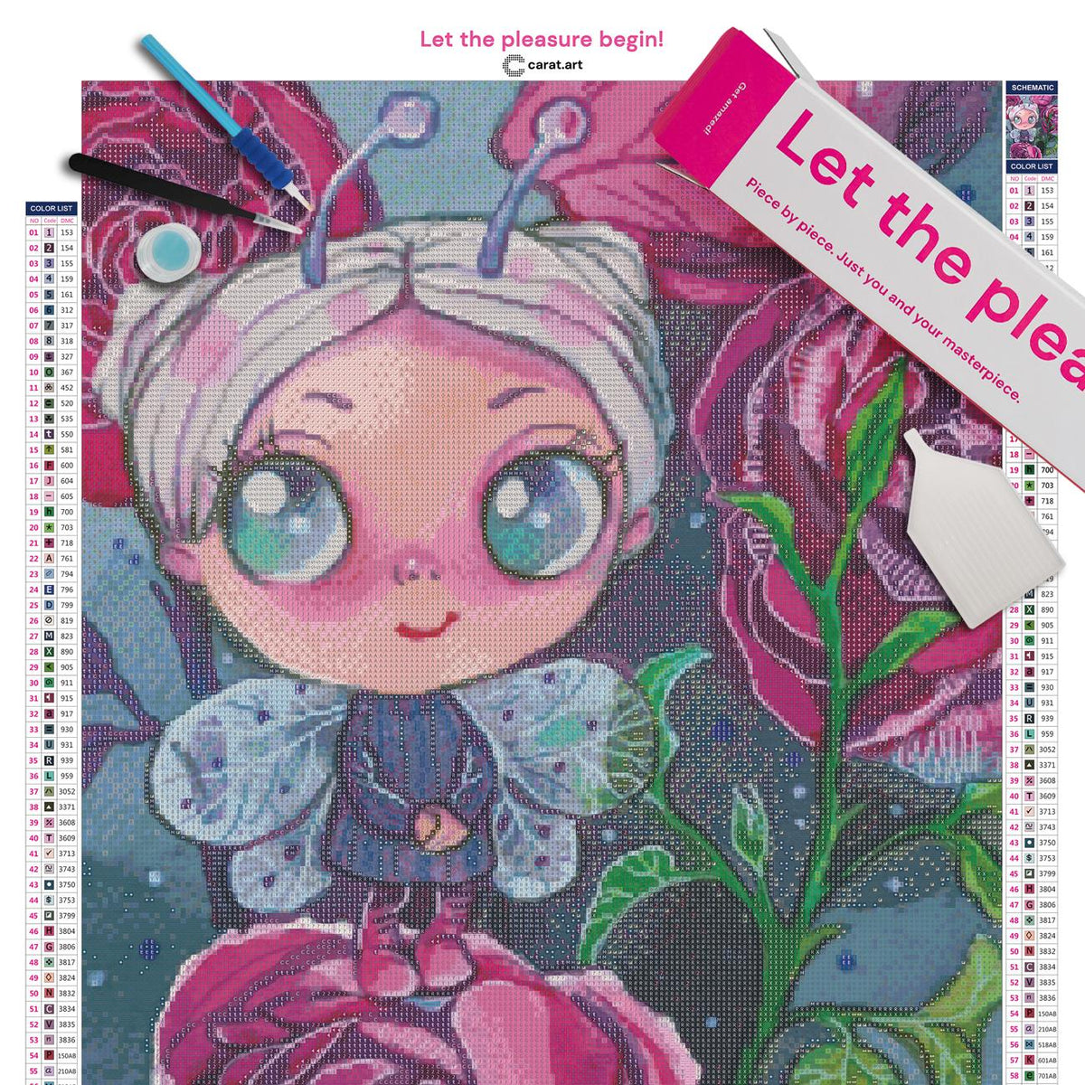 Premium Diamond Painting Set mit Blumenfee und Rosenmotiv inklusive Leinwand, ciratart.com Karton und hochwertigem Zubehör
