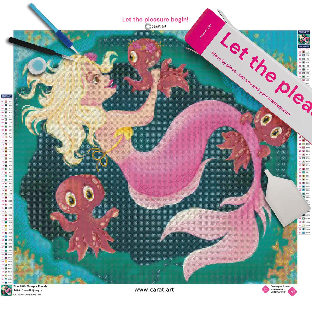 Diamond Painting Set mit Meerjungfrau und Unterwasser Motiv inklusive Leinwand, ciratart.com Karton und hochwertigem Zubehör