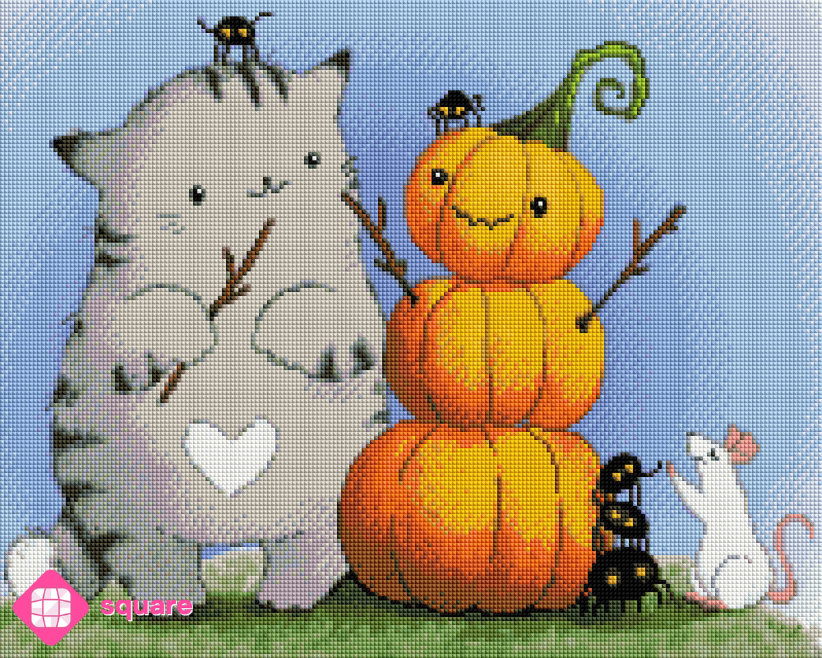 Diamond Painting Vorschau eines Halloween Motivs in funkelnder Steinoptik als Render-Vorschau