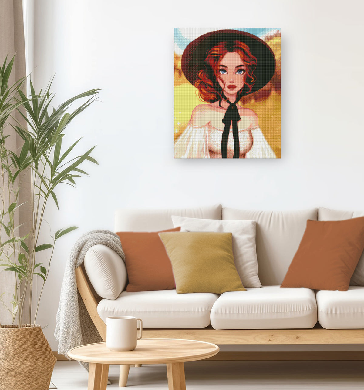 Romantisches Diamond Painting mit junger Frau als stimmungsvolle Wanddekoration für Liebhaber verträumter Landmotive