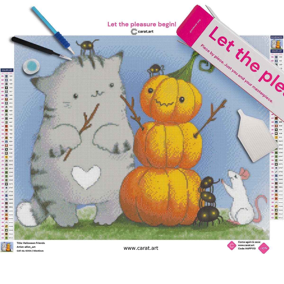 Diamond Painting Set Halloween Motiv mit Leinwand, ciratart.com Karton und Werkzeug