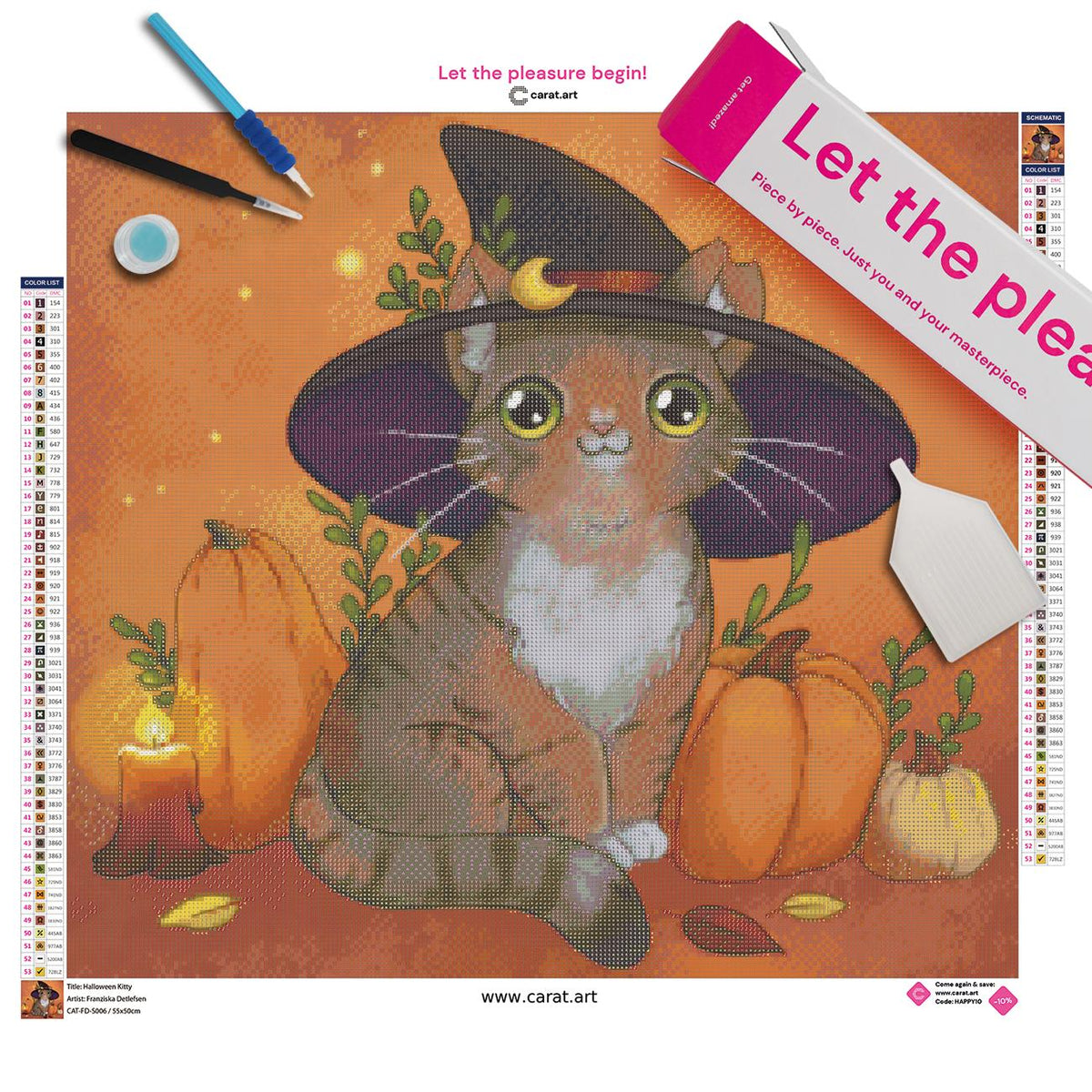 Diamond Painting Set mit Katzenmotiv, Leinwand, ciratart.com Karton und Werkzeug