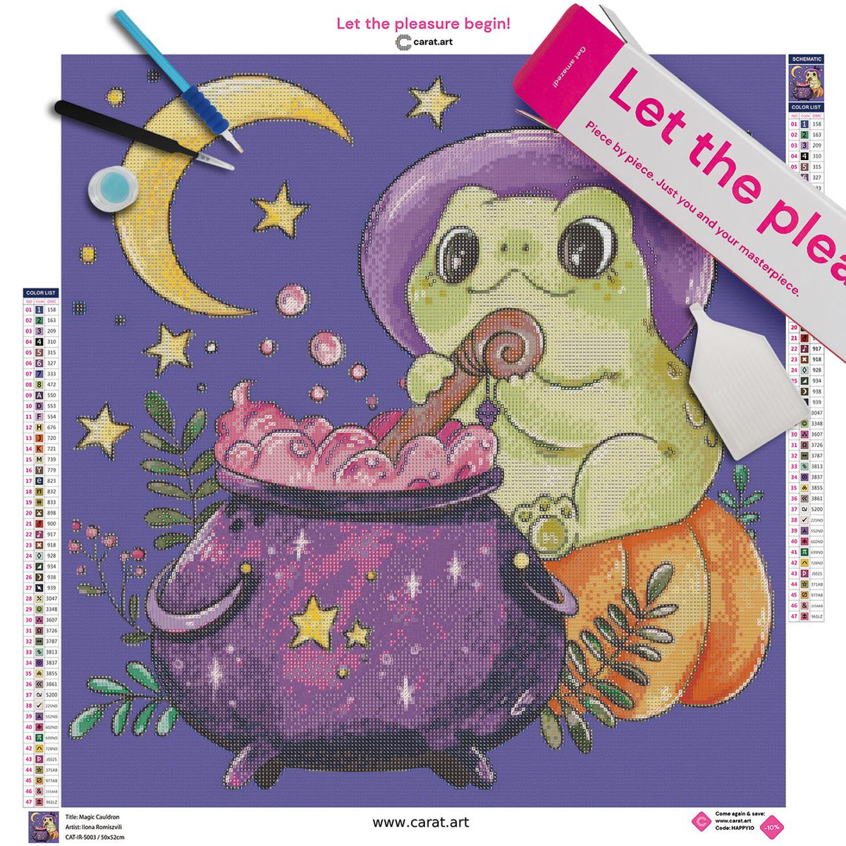 Diamond Painting Set mit Kröte und Zauberkessel Motiv inklusive ciratart.com Verpackung und Werkzeug