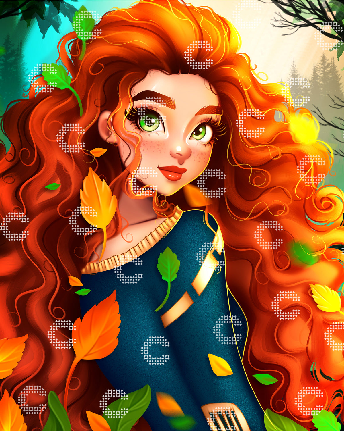 Diamond Painting Portrait einer rothaarigen Frau mit stimmungsvoller Herbst Atmosphäre