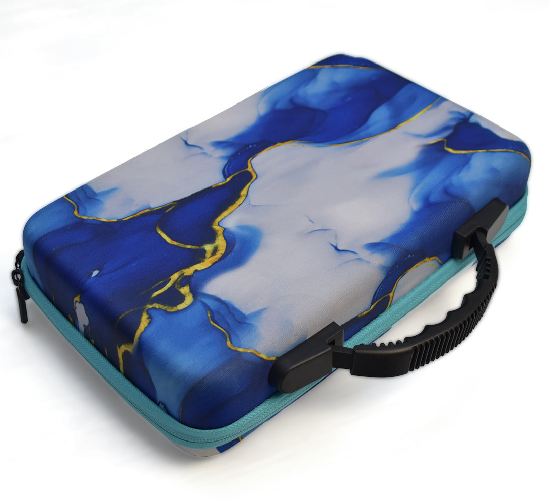 Diamond Painting Koffer zum Sortieren und Aufbewahren von Diamond Painting Steinen mit blau-weißem Muster mit Goldakzenten