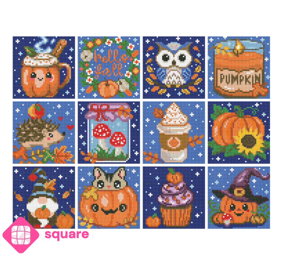 Diamond Painting Vorschau mit herbstlichen Mini Motiven und funkelnder Steinoptik