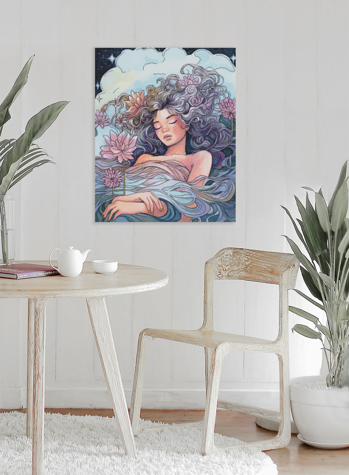 Diamond Painting kosmische und romantische Fantasy Szene als faszinierende Wanddekoration im Wohnbereich