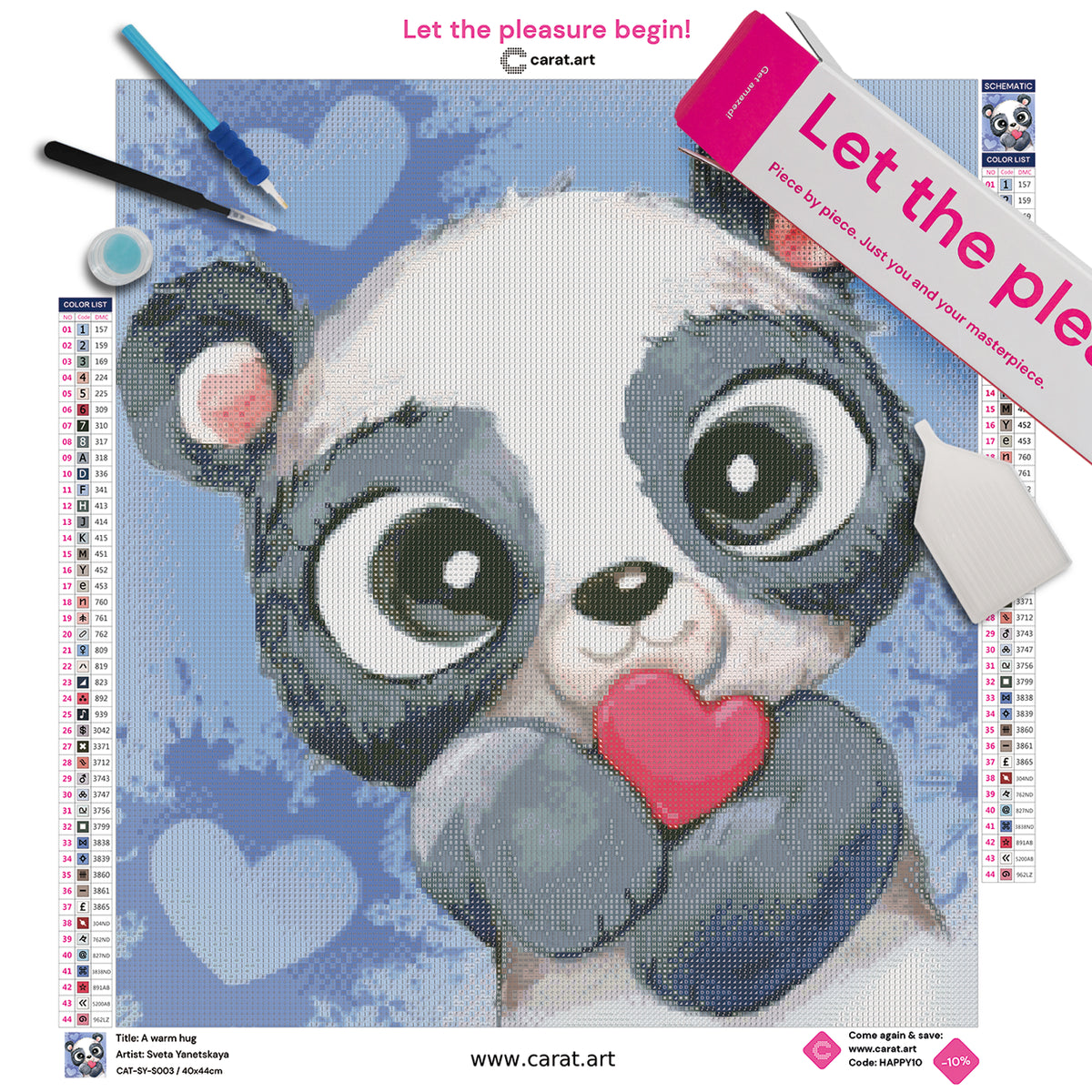 Diamond Painting Panda Motiv mit Herz als Premium Set inklusive Leinwand und hochwertigem Zubehör