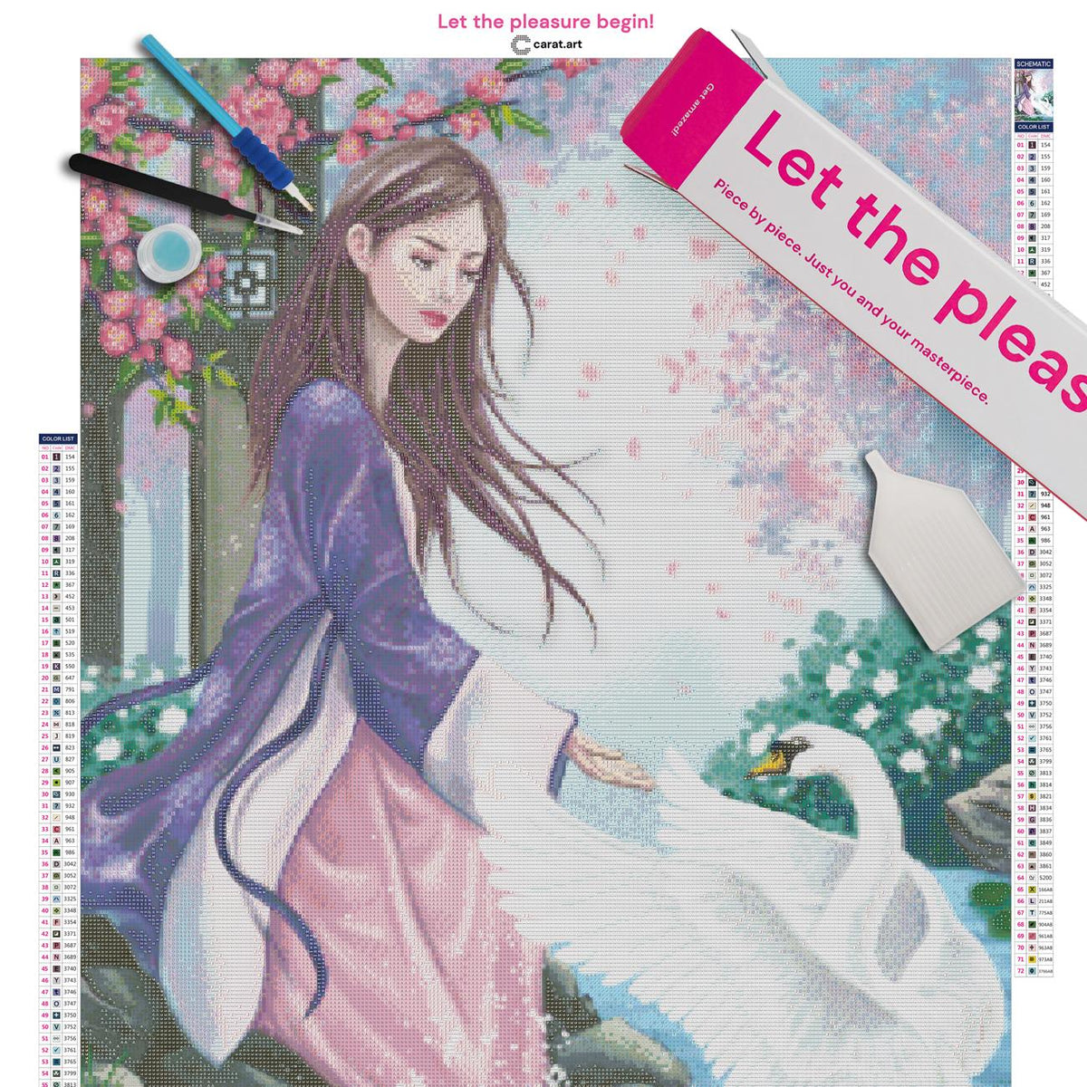 Diamond Painting Set mit Schwan und asiatischem Garten inklusive Leinwand, ciratart.com Karton und hochwertigem Zubehör