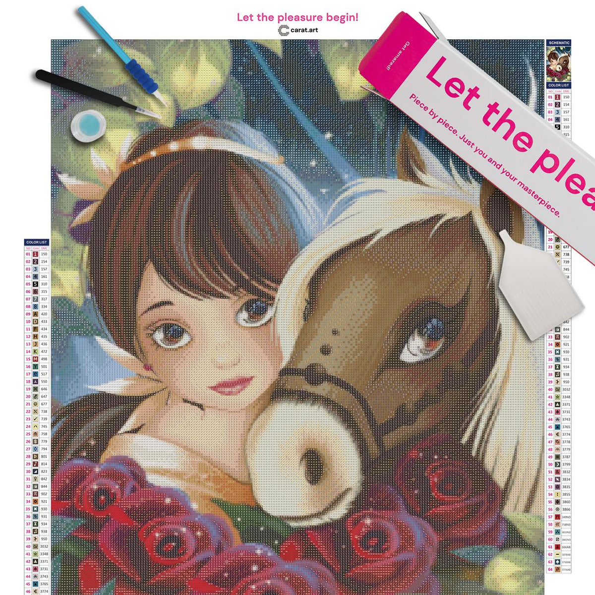 Diamond Painting Set mit Belle Portrait und Rosenmotiv inklusive Leinwand, ciratart.com Karton und hochwertigem Zubehör
