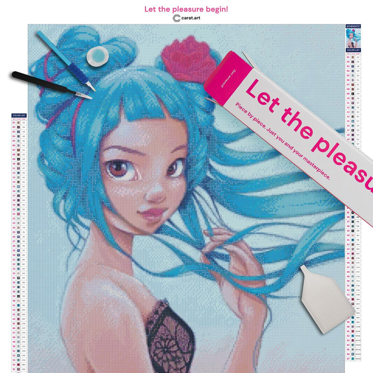Diamond Painting Set mit Blue Girl Portrait inklusive Leinwand, ciratart.com Karton und hochwertigem Zubehör