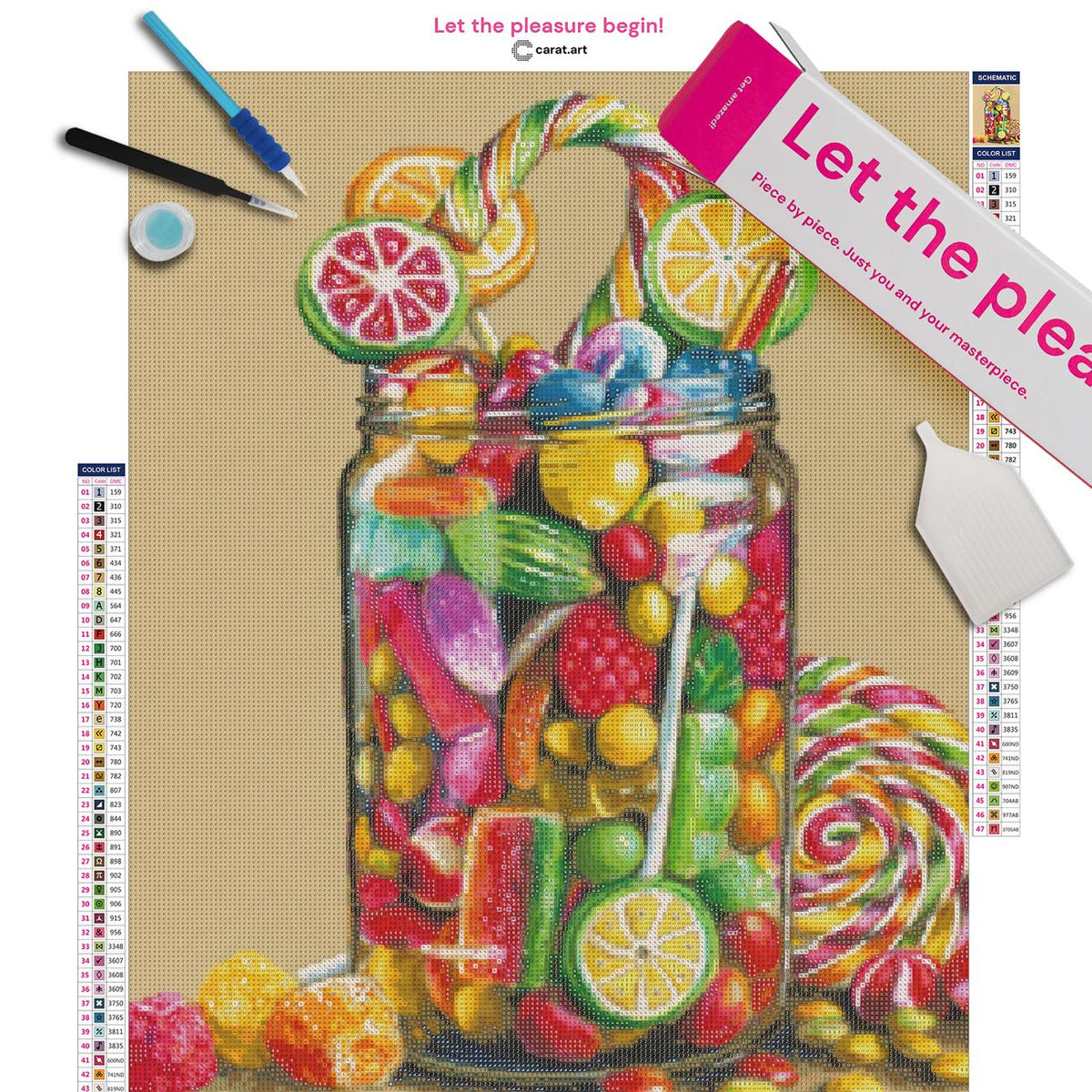 Diamond Painting Bastelset mit Bonbonglas und Süßigkeiten inklusive Leinwand, ciratart.com Karton und hochwertigem Zubehör