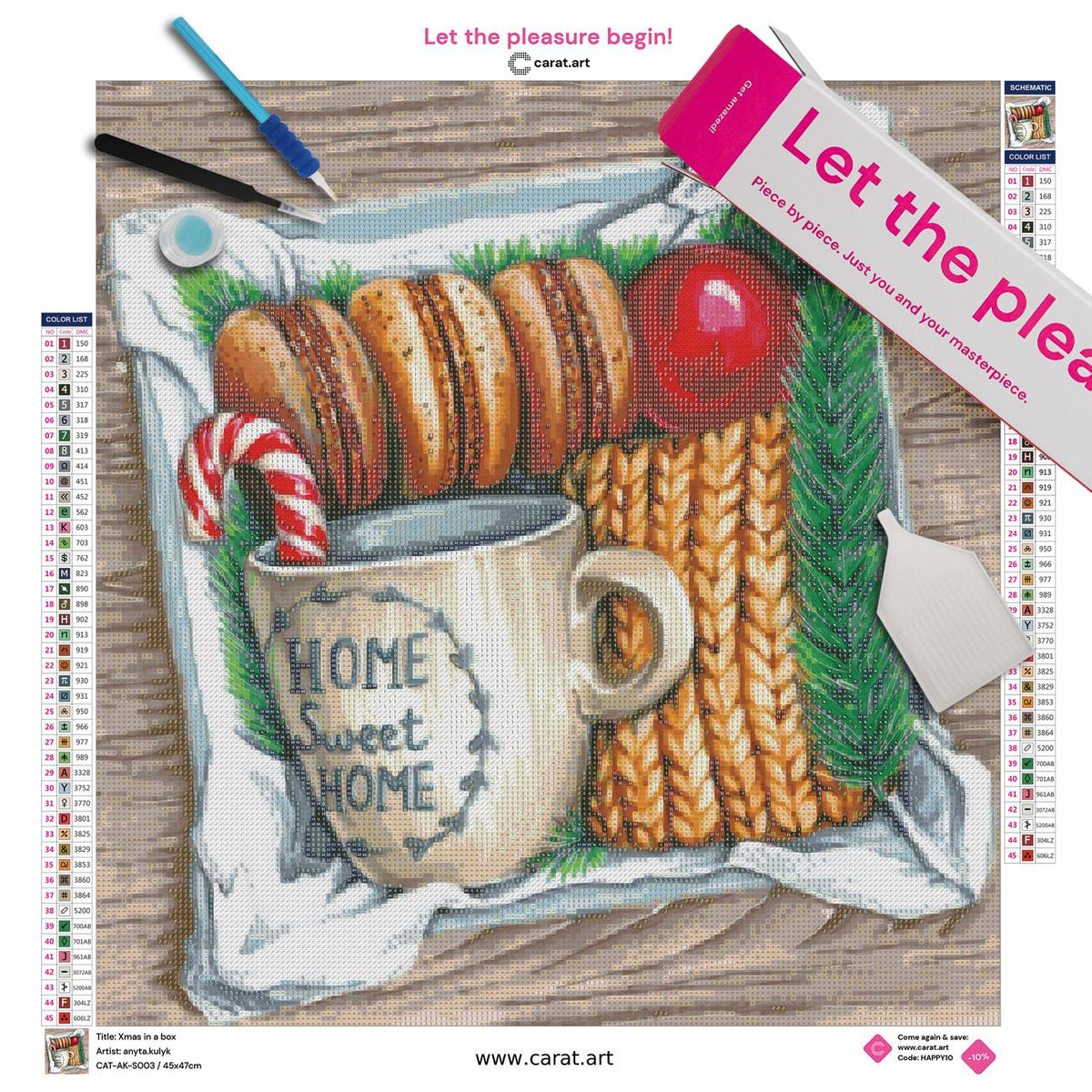 Diamond Painting Set mit weihnachtlicher Geschenkbox, Keksen, Tasse und festlichen Dekorationen inklusive Leinwand, ciratart.com Karton und hochwertigem Zubehör