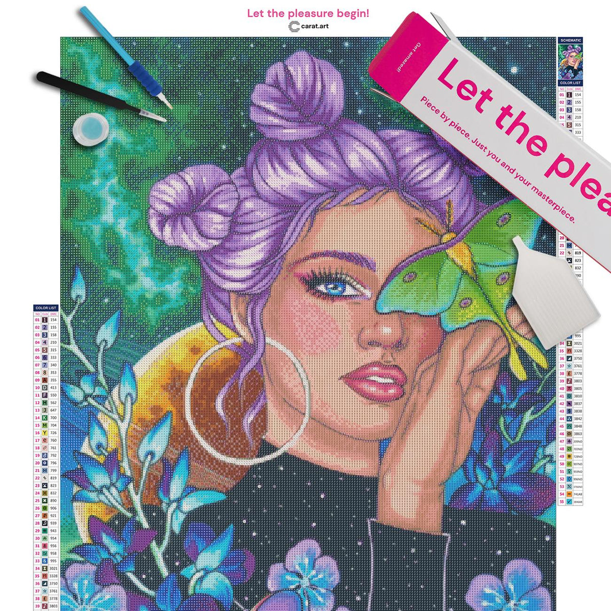 Premium Diamond Painting Set mit Cosmic Girl Motiv inklusive Leinwand, ciratart.com Karton und hochwertigem Zubehör
