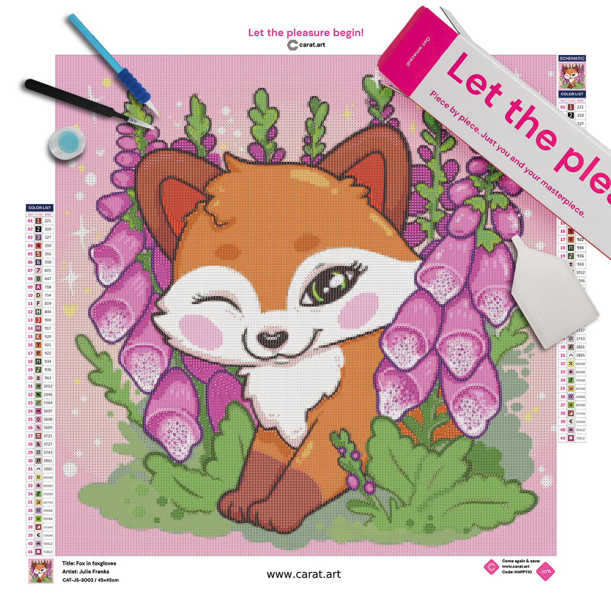 Diamond Painting Komplettset mit Fuchs und Fingerhut Motiv inklusive Leinwand, ciratart.com Karton und hochwertigem Zubehör