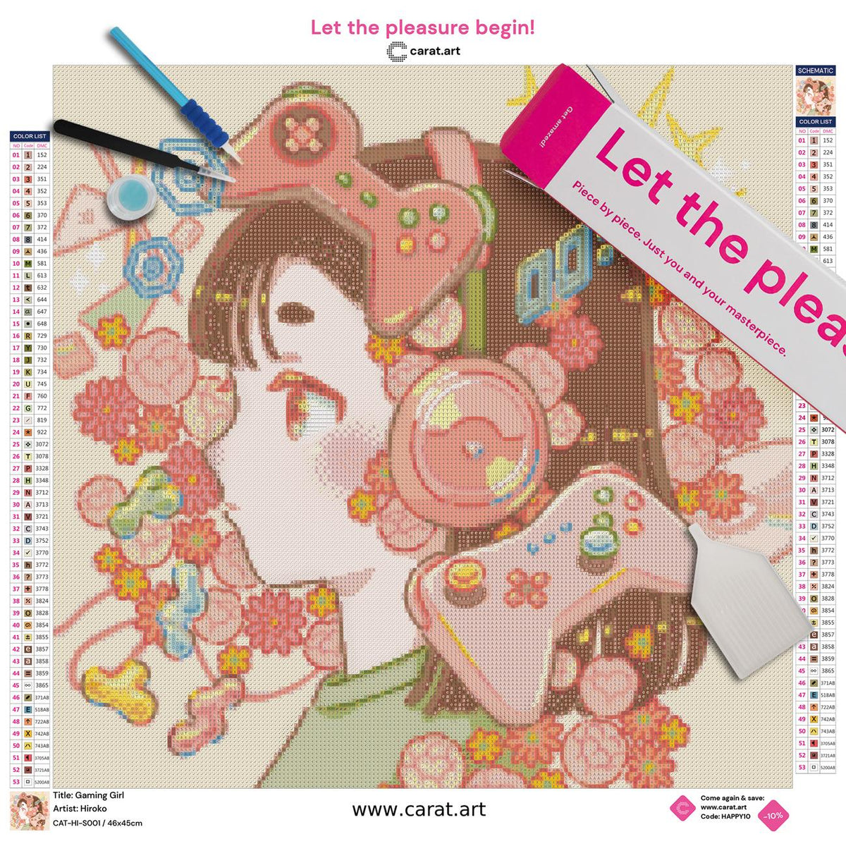 Diamond Painting Set von Hiroko mit Gaming Motiv inklusive Leinwand, ciratart.com Karton und hochwertigem Zubehör