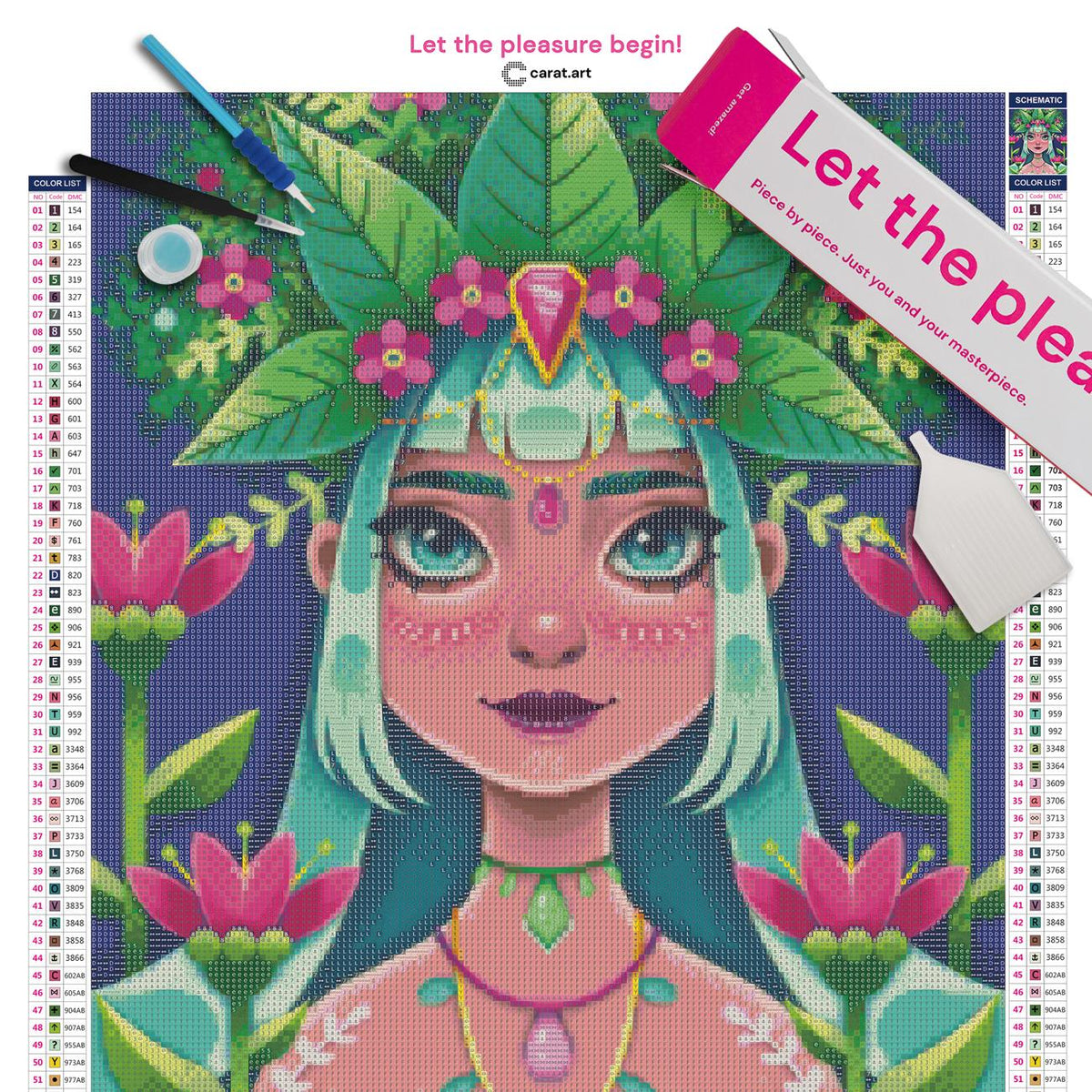 Diamond Painting Set mit exotischer Schönheit, Blütenkrone und Körperbemalung inklusive Leinwand, ciratart.com Karton und hochwertigem Zubehör