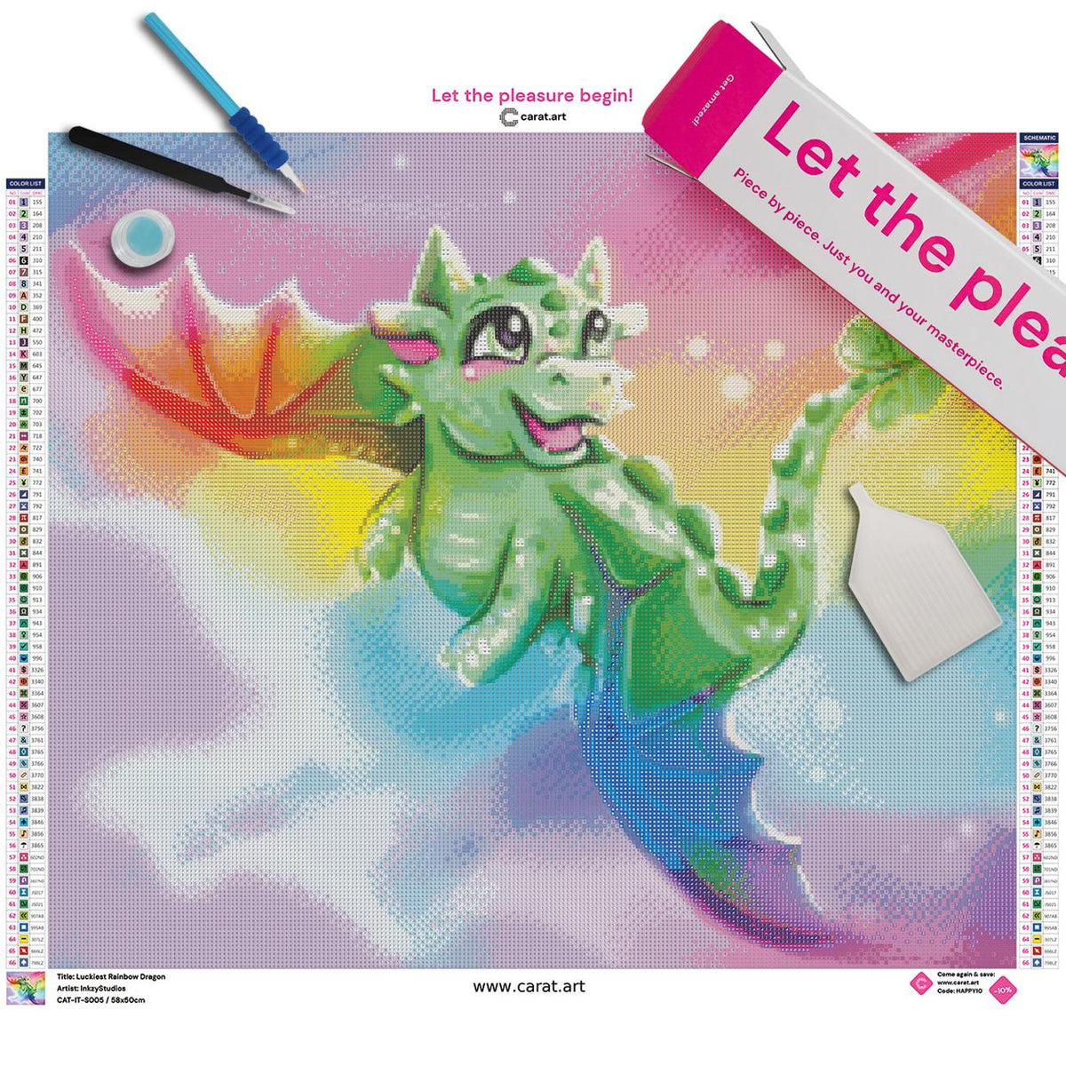 Diamond Painting Set mit Regenbogendrachen inklusive Leinwand, ciratart.com Karton und hochwertigem Zubehör