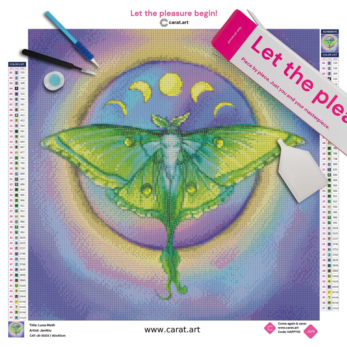 Diamond Painting Bastelset mit Luna Nachtfalter inklusive Leinwand, ciratart.com Karton und hochwertigem Zubehör