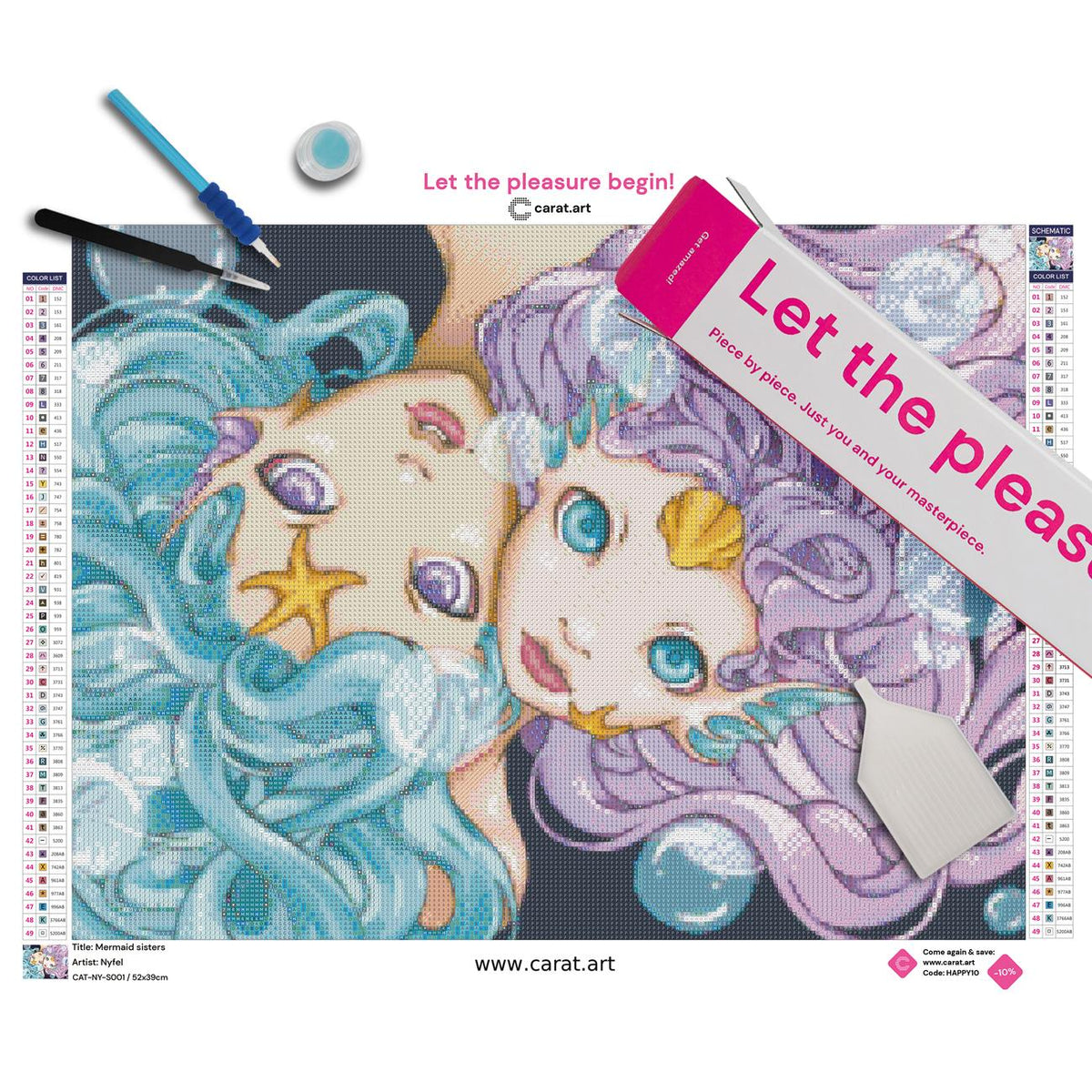 Diamond Painting Set mit Mermaid Sisters Fantasy Motiv inklusive Leinwand, ciratart.com Karton und hochwertigem Zubehör