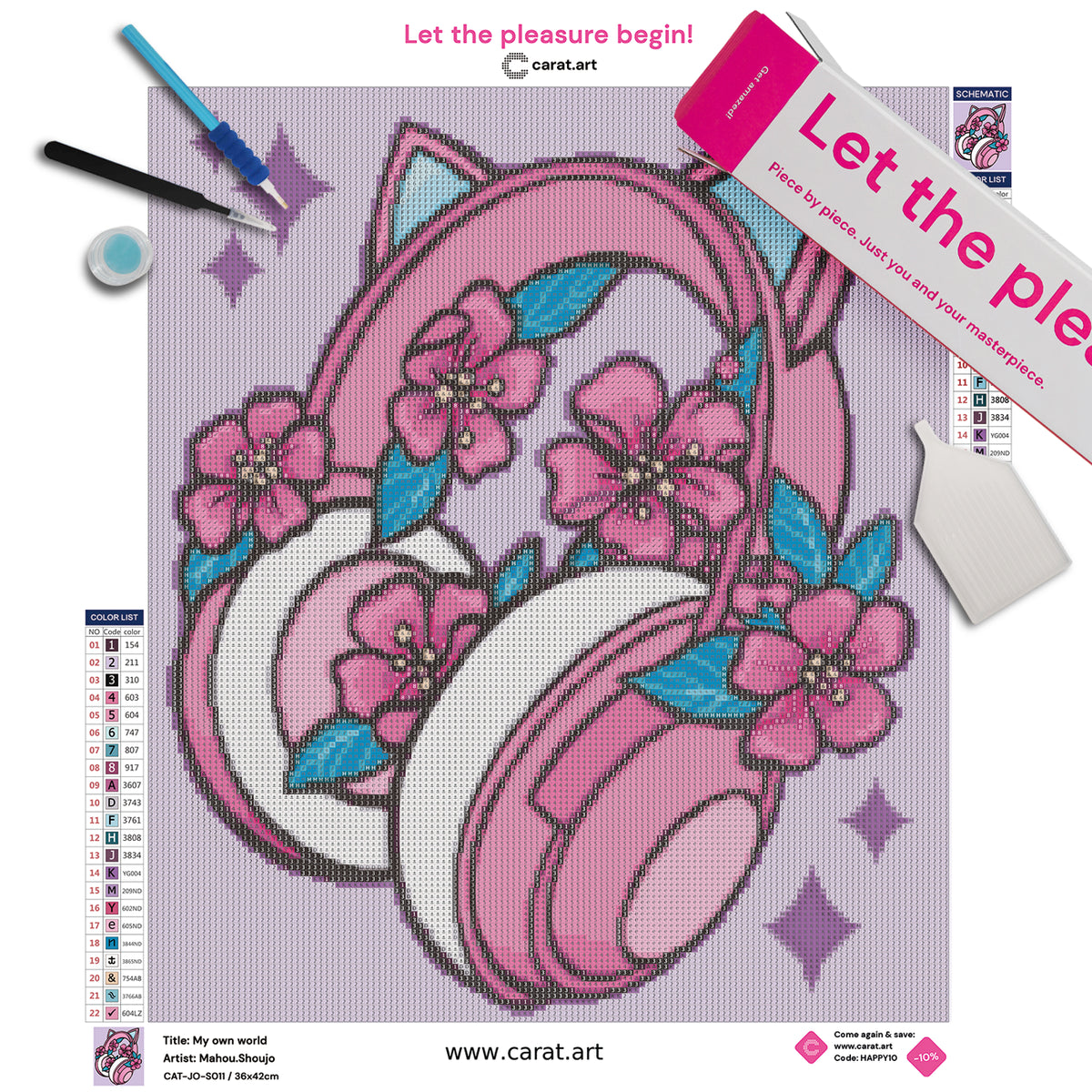 Diamond Painting Set mit Kawaii Kopfhörer Motiv inklusive Leinwand, ciratart.com Karton und hochwertigem Zubehör