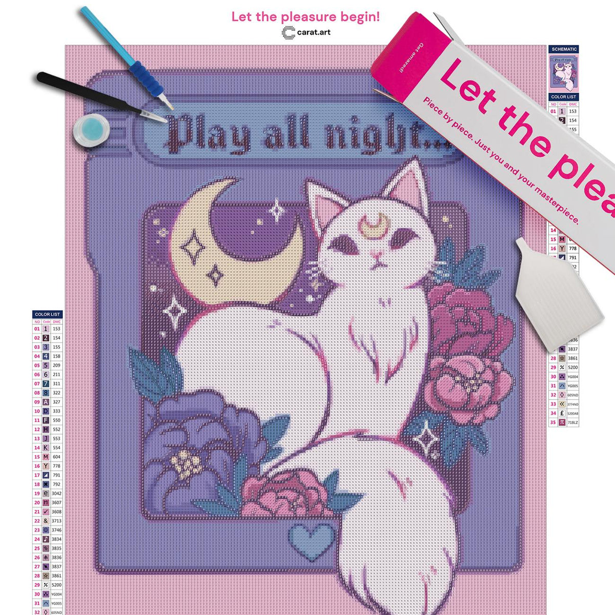 Premium Diamond Painting Set mit magischer Anime Katze, Blumen und Sternenhimmel inklusive Leinwand, ciratart.com Karton und hochwertigem Zubehör