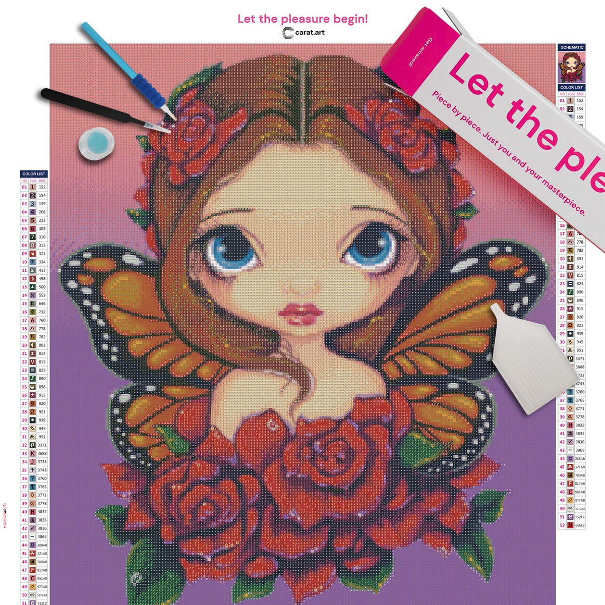 Premium Diamond Painting Bastelset mit Fee und Rosenmotiv inklusive Leinwand, ciratart.com Karton und hochwertigem Zubehör