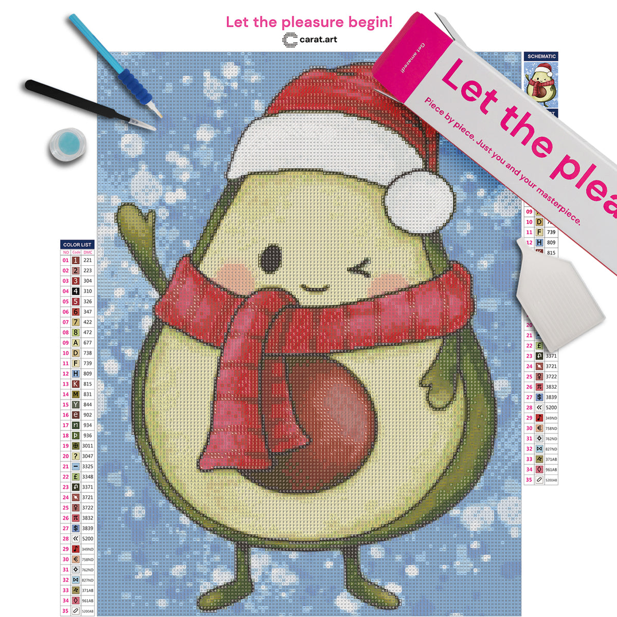 Diamond Painting Set mit Weihnachts Avocado inklusive Leinwand, ciratart.com Karton und hochwertigem Zubehör