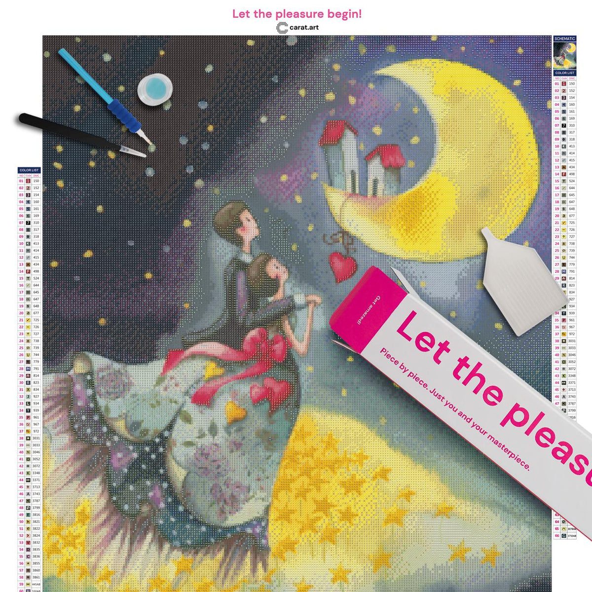 Diamond Painting Set mit romantischem Sternenhimmel und verliebtem Paar inklusive Leinwand, ciratart.com Karton und hochwertigem Zubehör