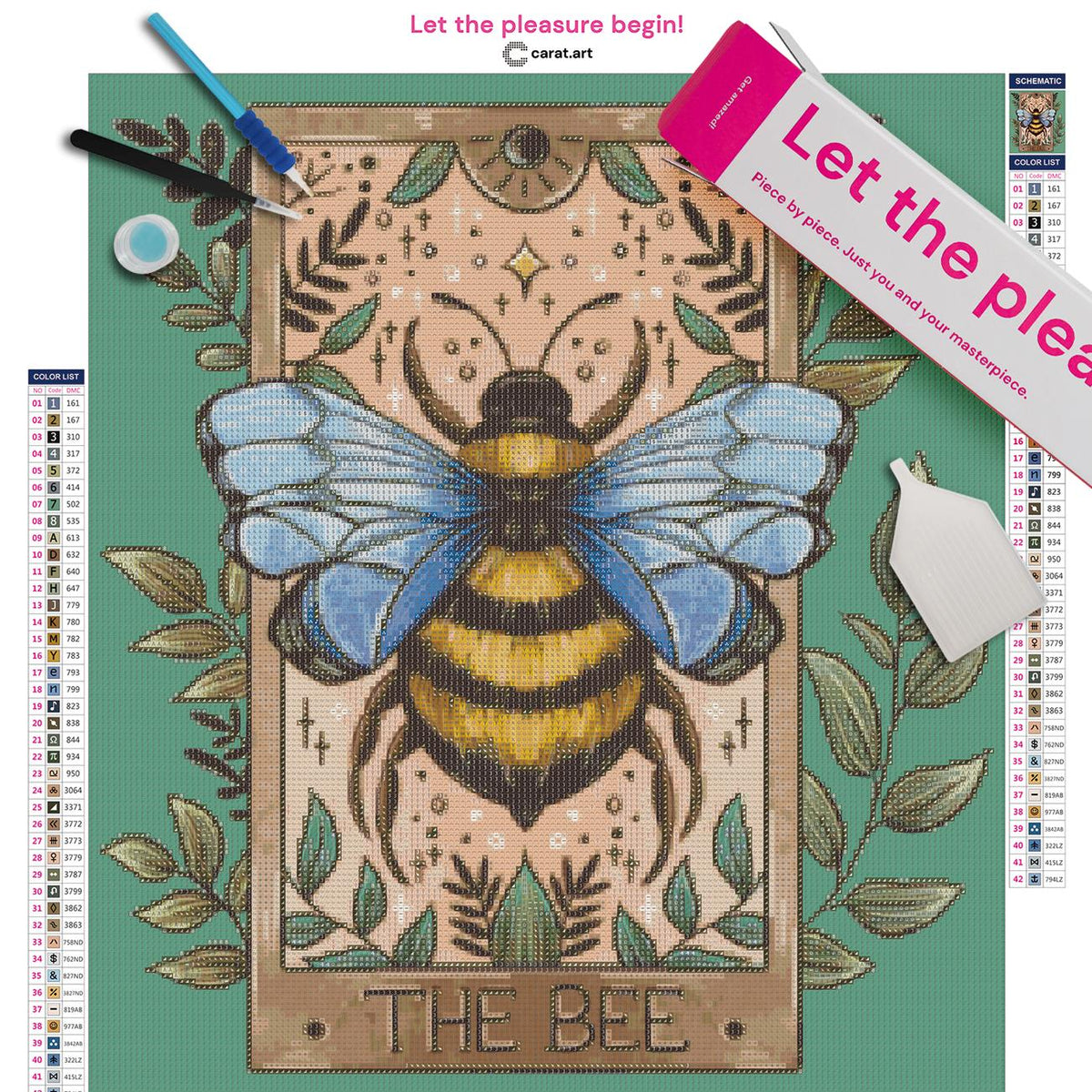 Diamond Painting Bastelset mit mystischer Bienen Tarot Karte inklusive Leinwand, ciratart.com Karton und hochwertigem Zubehör